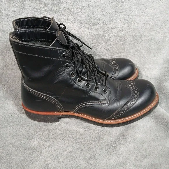 Red Wing 8126 Boots Brogue Ranger Mens 7 D Black Leather Wingtip USA Made 8126 - Picture 6 of 9